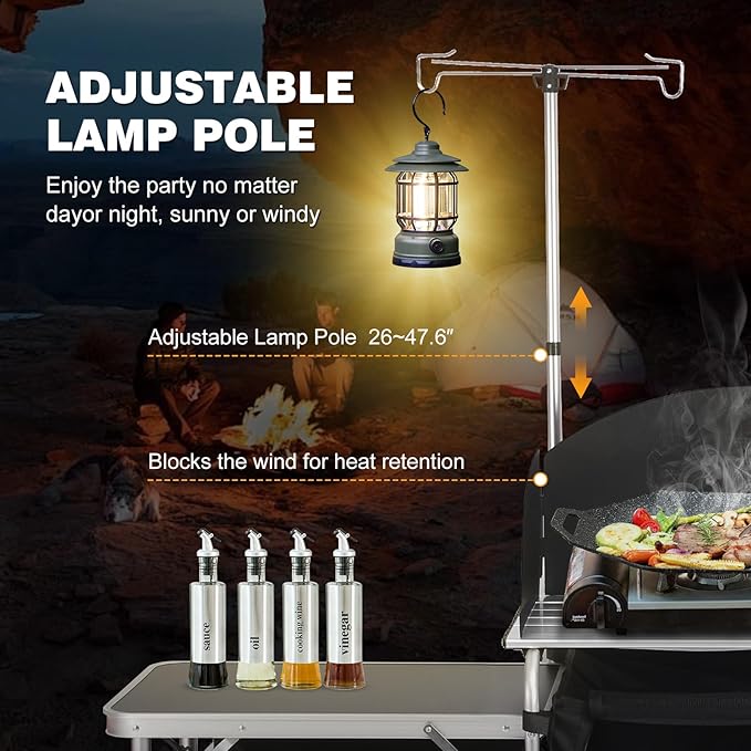 Camping Kitchen Table Folding TableOutdoor Cooking Table with Storage Carrying Bag Aluminum Cook Station with Windscreen and 3 Multifunctional Storage Cupboards BBQ Outdoor RV Party