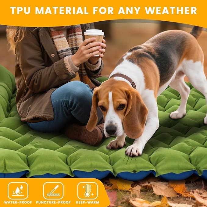 Camping Sleeping Pad 4in Thick Ultralight Inflatable Camping Mat with Pillow Built-in Foot Pump Sleeping Mat Wide Compact Camping Pad for Travel Tent Hiking Backpacking Trip Car Camp Gear