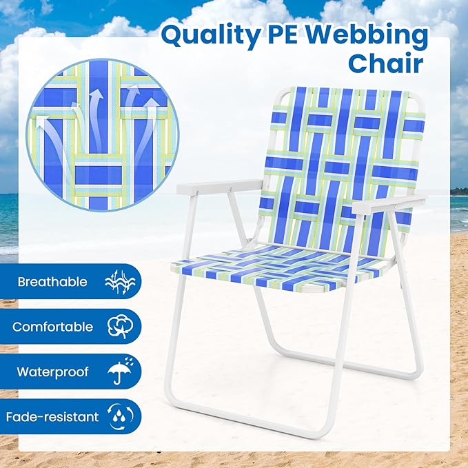 S AFSTAR Beach Chair Set of 6 Portable Folding Lawn Chairs Webbing with Webbed Seat &amp Back Lightweight Foldable Heavy Duty Camping Chairs 330 lbs for Outside/Outdoor Patio Pool Garden Yard