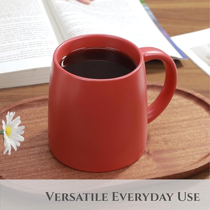 Classic Mug 14 oz Large Coffee Mug with Handle Ceramic Porcelain Tea Cup Smooth Matte (Sliding Lid Set of 2 Red and Navy Blue)