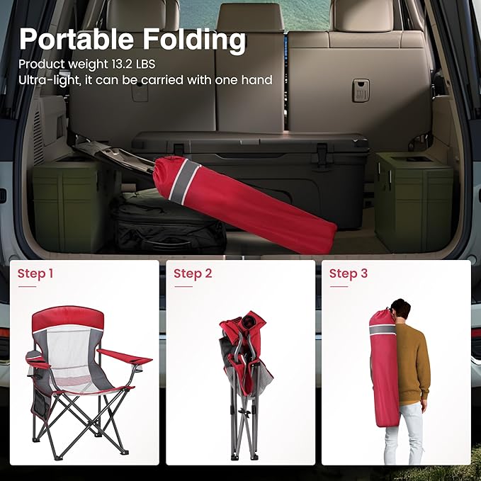 HIGH POINT SPORTS Oversized Portable Mesh Camping Folding Chair