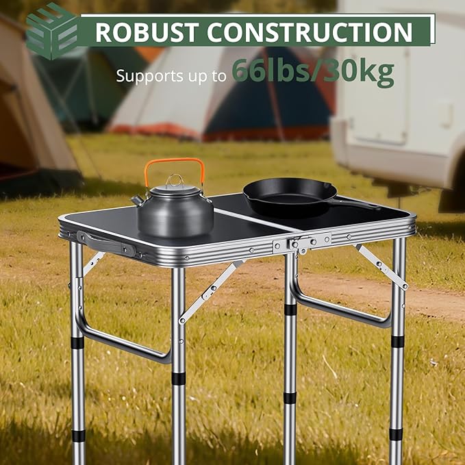 EYPINS Folding Camping Table Portable - Aluminum 22.8'' Lx15.7'' W3 Height Adjustable Small Camping Table LightweightWaterproof Outdoor Folding Table with Carry Handle for Picnic CookingBBQBeach