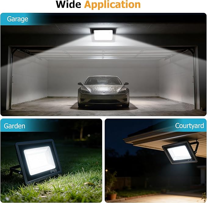 LED Flood Light 11000LM Super Bright 6500K Daylight Outdoor Security Light with Plug IP66 Waterproof for Yard Garden Court &amp Arena (100W-2Pack)