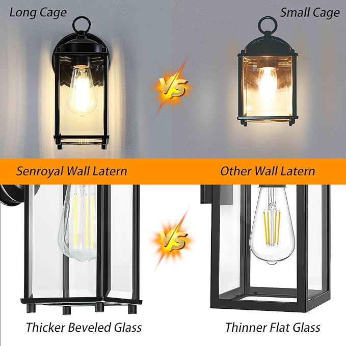 Outdoor Wall Light Exterior Lighting Fixture Wall Lantern Black Porch Light Fixture with Clear Beveled Glass Outdoor Wall Sconce Waterproof Anti-Rust E26 Socket for Front Door