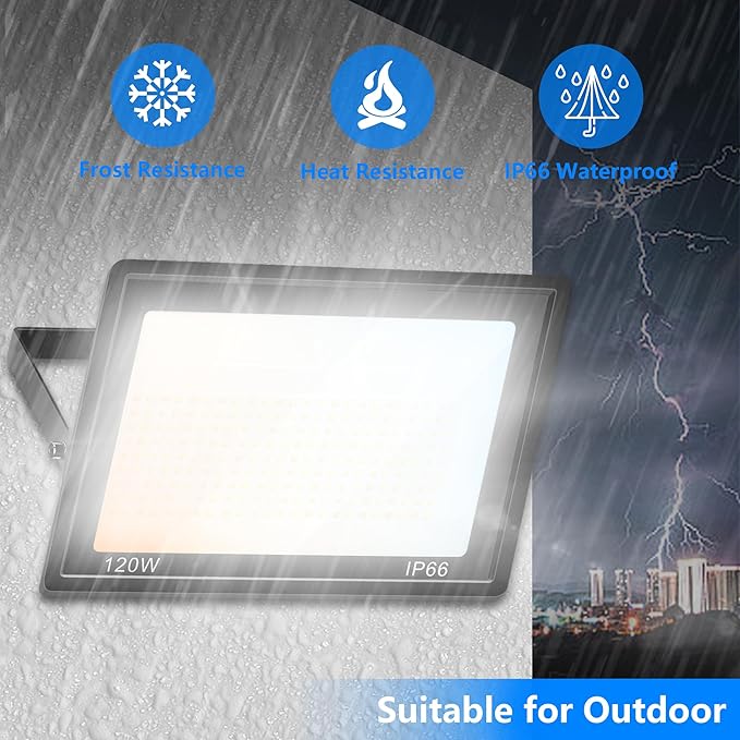 120W LED FloodLights Outdoor 2 Pack 14000LM Dimmable 3CCT 3000K 4500K 6000K Selectable IP66 Waterproof Outdoor Security Flood Light for Yard Garden Garage