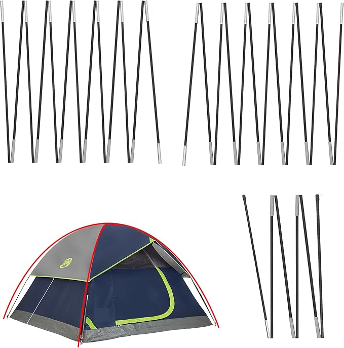 3 PCS Tent Poles Replacement for Coleman 4 Person Sundome Camping Tent Camping Tent Accessories for Coleman Sundome Tent Pre-Assembled Replacement Poles