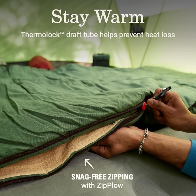 Coleman Big Game 0°F Big &amp Tall Sleeping Bag Cold Weather Adult Sleeping Bag with Sherpa &amp Flannel Lining and 2-Way Zipper Fits Campers up to 6'5