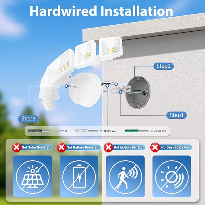 70W LED Flood Lights Outdoor Waterproof IP65 5 Heads Exterior Security Lights 6500K Super Bright Floodlight Fixture Outside Light for House Backyard White