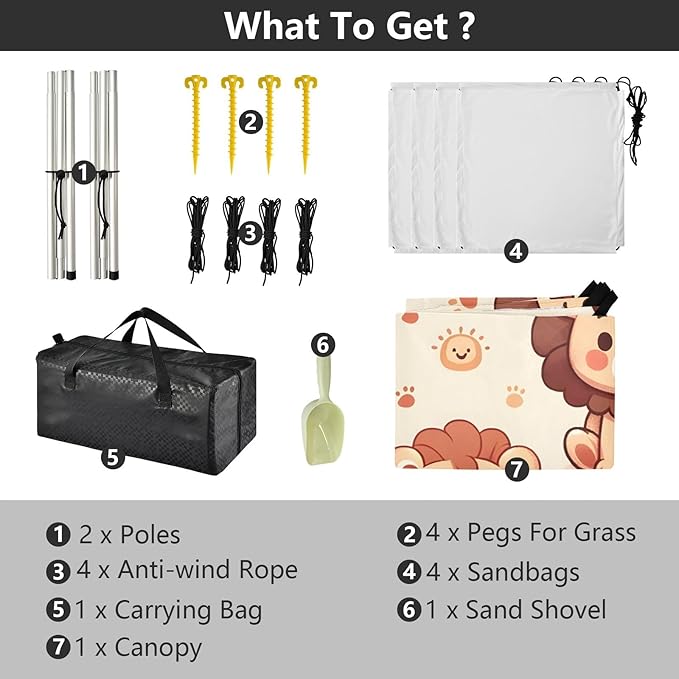 Cute Lion Character Camping Sun Shelter Beach Tent Portable Beach Sun Shade Outdoor Canopy for Camping Trips Fishing Picnic