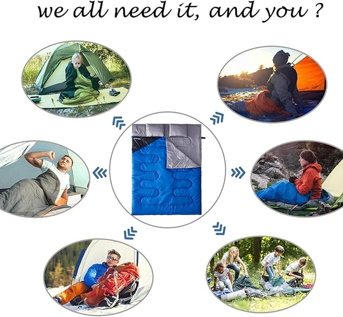 Tuphen Double Sleeping Bag Sleeping Bag with 2 Pillows Queen Size XL Bag for 2 People Cold Warm Weather- 3 Seasons Waterproof Adults for Camping Backpacking or Hiking