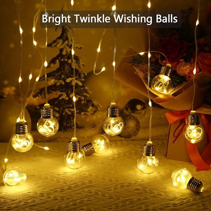 Wishing Ball Curtain Lights Battery Operated 10ft x 3.3ft Warm White &amp Multicolor Fairy String Lights Curtain Timer &amp IR Remote for Bedroom Backdrop Indoor Outdoor Christmas Party Decor