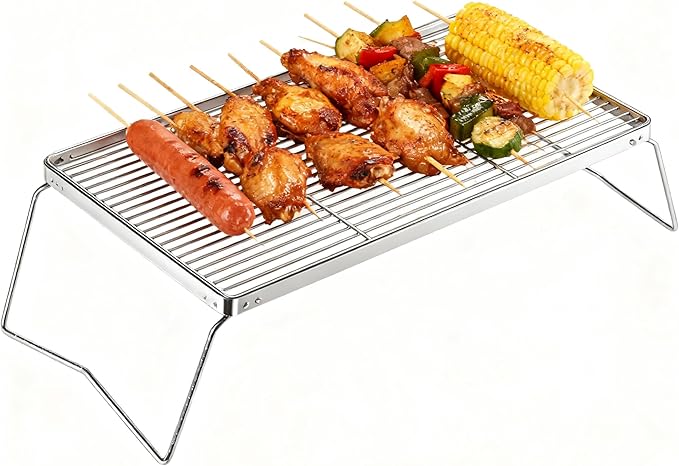 15.8 Folding Campfire Grill 304 Stainless Steel Portable Firepit Grate for Camping Hiking Picnics