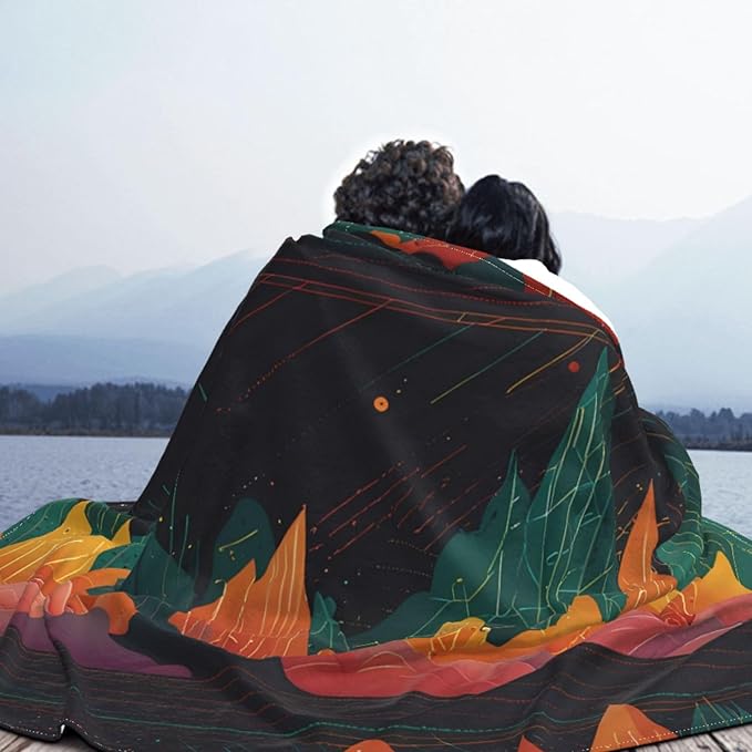 Line Pattern 80x60 Printed Soft Fleece Blanket for Sofa Bed and Camping - Cozy Blanket for Travel Picnics Nighttime Use