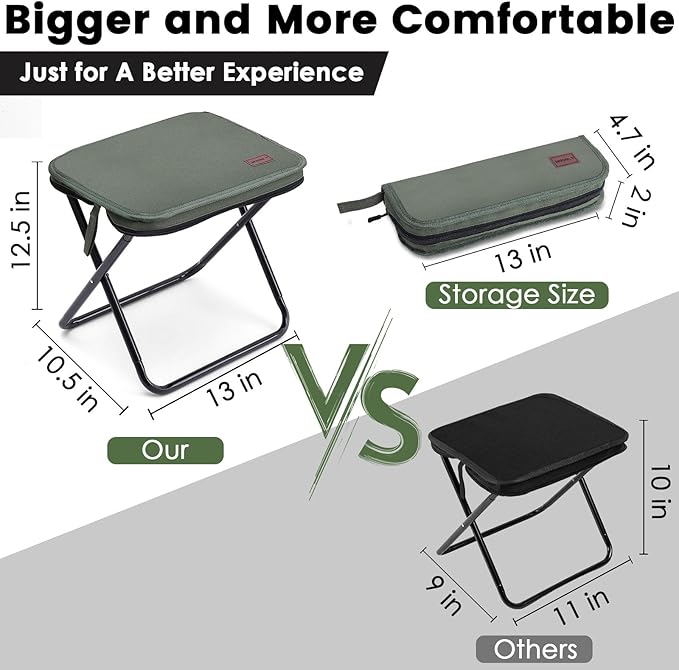 MOONCY Portable Stool 13 Inch Small Folding Stool for Adults Ultralight Green Camping Stools for Hiking and Fishing Hold Up to 265 LBS