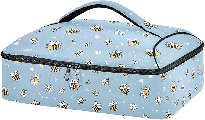 Casserole Carrier Cute Cartoon-style Small BeesInsulated Casserole Carrier for Hot or Cold Food Thermal Lunch Tote for Potluck Parties Picnic Beach Fits 9 x 13 Inches Baking Dish