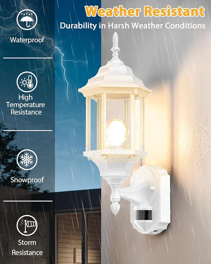 Redluck Motion Sensor Outdoor Lights 2 Pack 16 inch Dusk to Dawn Outside Porch Lights Waterproof Anti-Rust Aluminum Outdoor Wall Lights Exterior Lighting Fixtures for House Garage Front Door