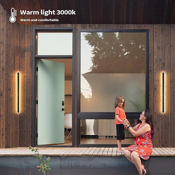 39 Inch Black Outdoor Wall Light 3000K Modern Exterior Wall Sconce Long LED Linear Exterior Lights for Patio Garage Garden