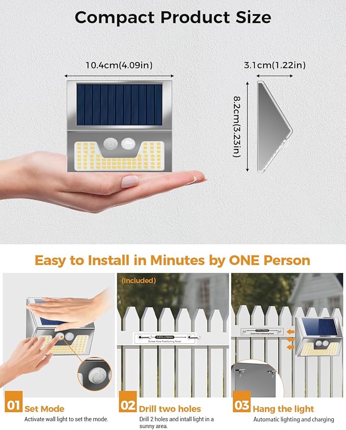 Vighrep 12-Pack Solar Motion Lights - Outdoor Brushed Nickel Bright Cold White Waterproof LED Fence Lights Wireless for Wall Yard Steps Stairs Garden