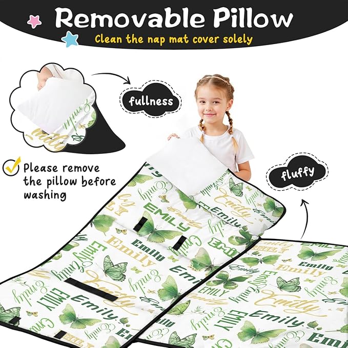 Personalized Toddler Nap Mat – Custom Name Sleeping Bag with Pillow &amp Blanket Roll-Up All-in-One Nap Mats