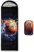 AILONEN Sports Basketball Sleeping Bag for Kids BoysWarm and Cool WeatherLightweightWaterproof Backpacking3D Galaxy Ball Print Sleeping Bag for Camping