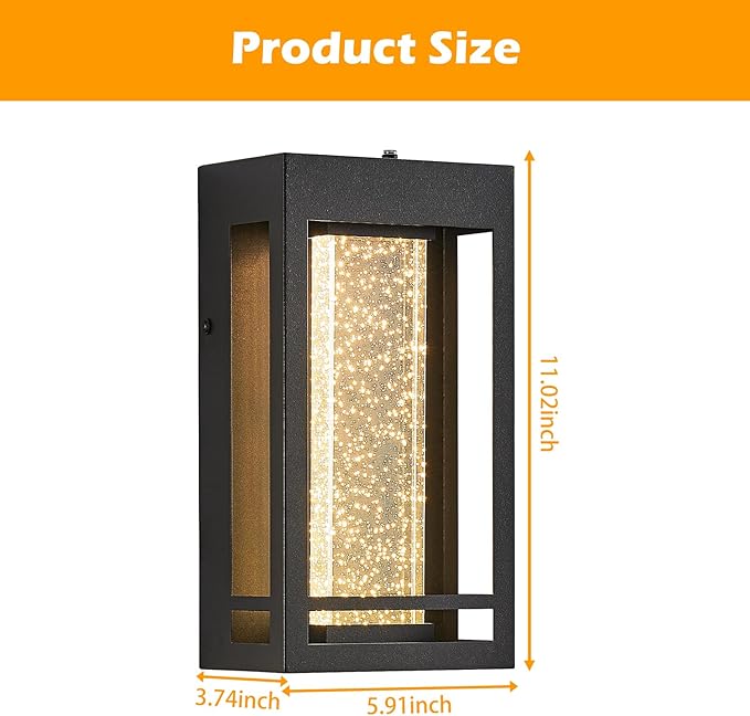 Dusk to Dawn Sensor Porch Lights Crystal Bubble Exterior Lighting Fixtures Modern Outdoor Wall Light Outdoor Lighting Fixture for Porch 2Pack