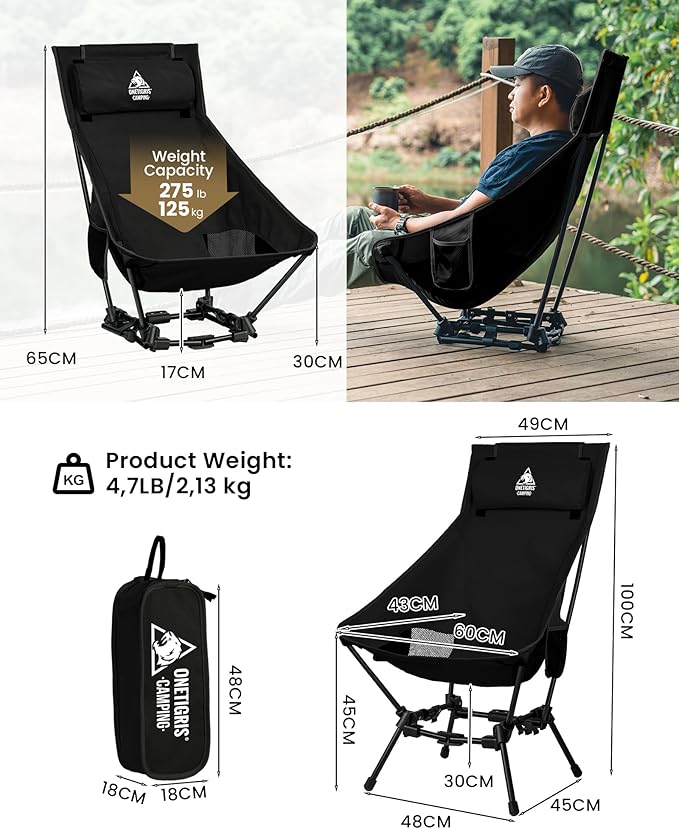 ONETIGRIS Dragonhide Oversized Camping Chair with Pillow Design Comfortable Widened Seat Folding 275 lbs Capacity