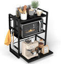 3-Tier Microwave Rack - Height Adjustable &amp Extendable Kitchen Shelf with Drawer - Carbon Steel - Includes Hooks &amp Reinforcement Suction Cups Baker's Rack (Black)