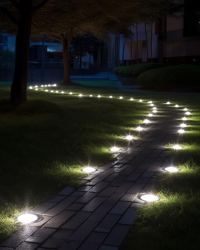 Biling Solar Outdoor Lights 12 Pack Bright 12 LEDs Solar Ground Lights Waterproof Flat Landscape Lighting Solar Powered for Yard Walkway Pathway Garden Driveway (White)