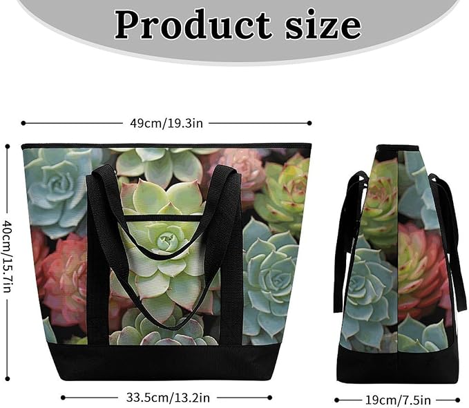 Insulated Shopping BagLarge Reusable Cooler Bags Cactus Succulents Printed Foldable Shopping BagTravel Waterproof Shoulder Bag