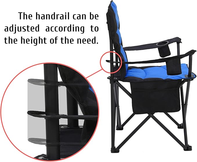 Oversized Camping Chair Folding Heavy Duty Quad Outdoor Large Lawn Chairs Portable Support 400 lbs Padded Thicken Oxford with Armrests Storage Bag Cup Holder Carry Bag for Outside(Blue)