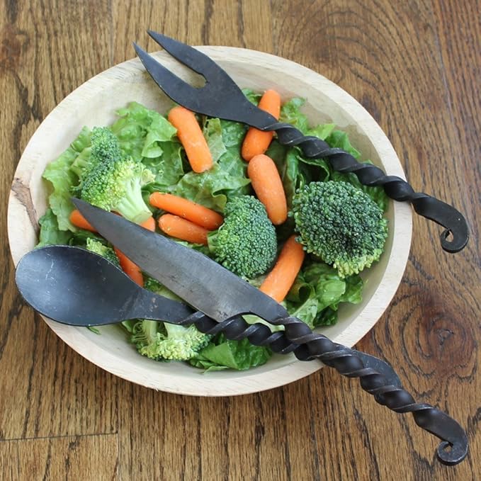 Feasting Utensils w/Pouch - Viking and Medieval Feastware - Set of Iron Eating Utensils Hand Forged Twisted Functional Knife Fork and Spoon Flatware Set