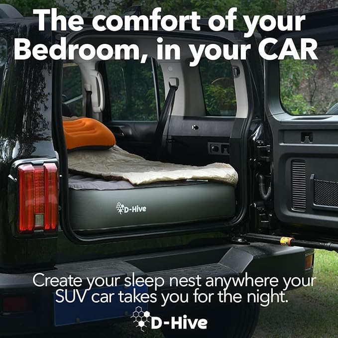 D-Hive SUV Air Mattress Ultra-Thick Material Extra-High Car Air Mattress SUV Mattress for Toyota 4runner Car Mattress w/Built-in Pump Inflatable Car Air Mattress Grey