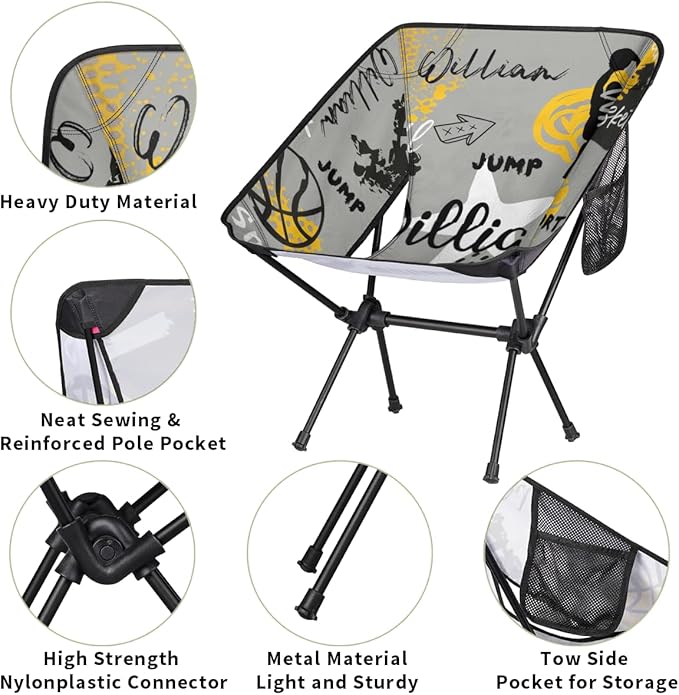 Custom Camping Chair Personalized Portable Backpacking Chair with Name Lightweight Folding Chair for Beach Hiking Basketball Ball