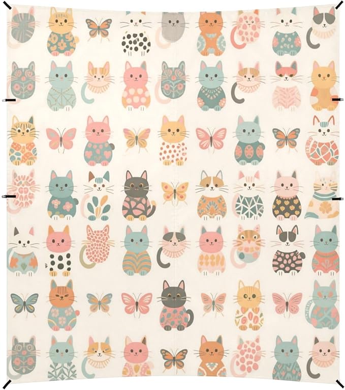 Retro Cats and Butterflies Beach Tent Camping Sun Shelters Portable Outdoor Canopy Sun Shade for Camping Trips Fishing Backyard Fun or Picnics Easy Setup with Carrying Bag