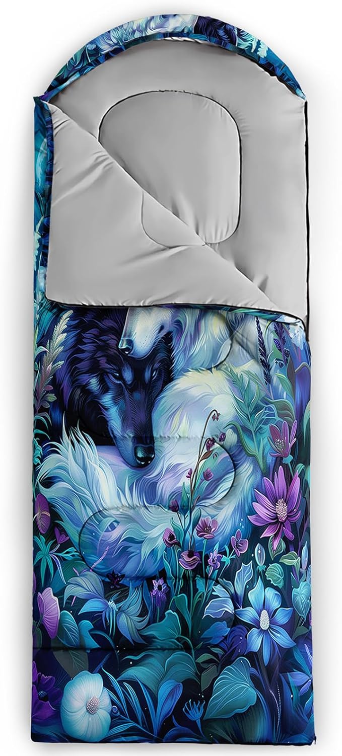 Sleeping Bags for Adults and Kids3D Printing Camping Sleeping Bag for Girls Boys Lightweight Waterproof Cold/Warm 3-SeasonOutdoor Travel with Compression Bags