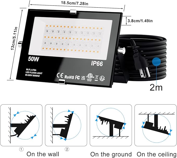 LED RGB Flood Light Outdoor 500W Equivalent Smart Color Change &amp Daylight 5700K Landscape Lighting IP66 Waterproof Patio Lights via App Control Indoor Ambient Lighting Uplighting for Yard Path