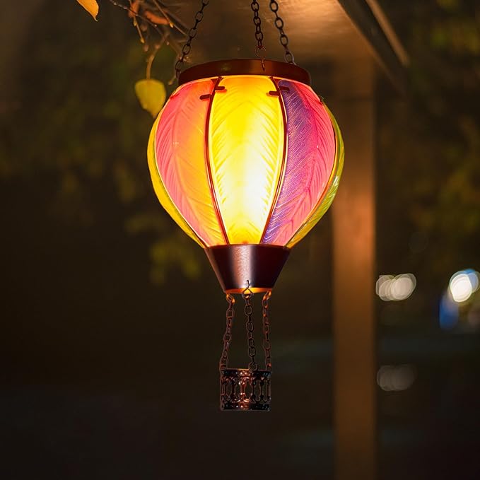 Solar Hot Air Balloon Lantern with Flame Outdoor Lights Solar Lantern Gardening Gifts for Mom Grandmom Hanging Hot Air Balloon Lights Outdoor Waterproof Decor for Patio