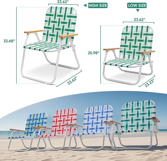 Sekey Camping Chair Beach Chair for Adults with Highback Folding Lawn Chair with Webbed Airflow Mesh Patio Chair with Rust-Proof Coating Webbed Lawn Chair for Outdoor Fishing Backyard Green