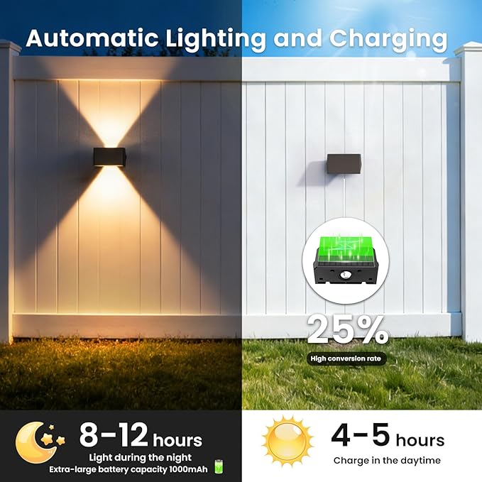 Solar Fence Lights Outdoor 20-Pack Fence Lights Solar Powered with Up/Down Buttons IP67 Waterproof for Outside 120LM Auto Dusk to Dawn for Wall/Patio/Yard/Railing/Deck/Pathway (White &amp RGB)