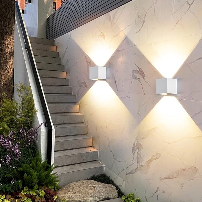 2 Pack Outdoor Wall Lights Exterior/Interior Wall Sconces Up and Down Lights IP65 Waterproof G9 Base Socket Modern Outdoor Lighting Square Aluminum White 3000K Warm Lights Adjustable Light Angle