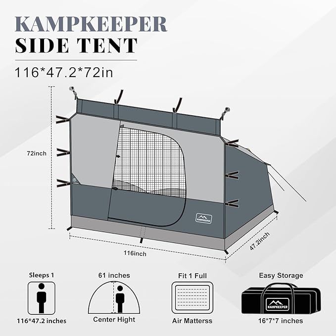 KAMPKEEPER Canopy Side Tent Camping Canopy Tent for 10x10 Pop Up Canopies Cube Tents Gazebo Room Compatible with 10' Wide Canopies(Canopy Not Included)