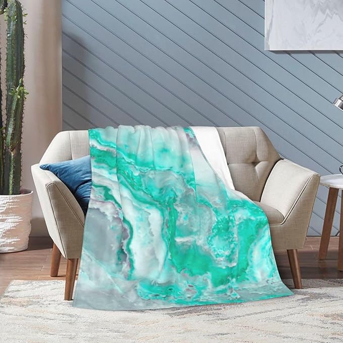 60X50 Aqua White Gemstone Agate Mineral Quartz Lightweight Flannel Blanket - Soft and Breathable Polyester Suitable for Travel Camping and Home Decoration