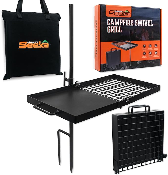 24 Heavy Duty Folding Campfire Grill Compact Swivel Grill Design Food-Safe Cooking Surface Grate &amp Griddle for Campfire Cooking Australian Owned