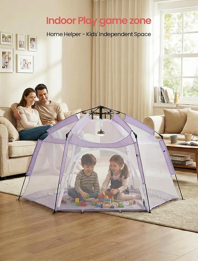 Portable Large Pop Up Kids Indoor Outdoor Tent with Canopy UV CoverThick Removable Floor for Sleeping Or Beach Shelter (Lilac)