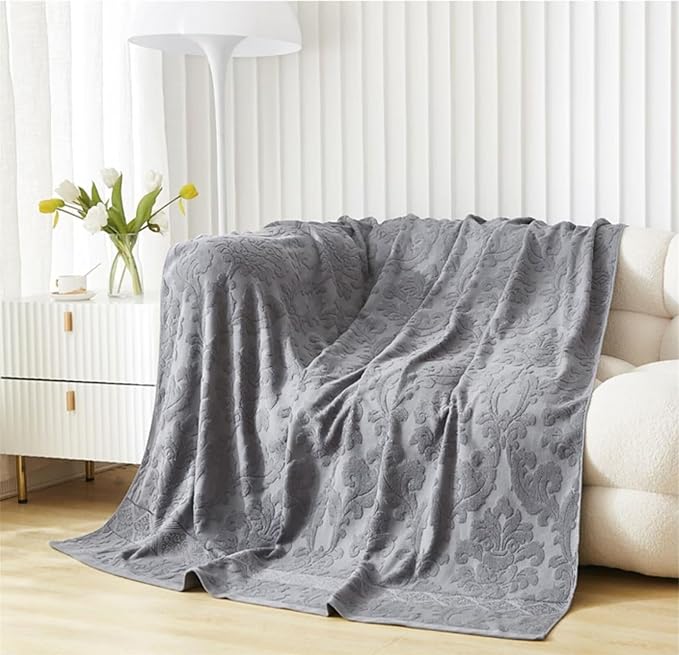 Cotton Terry Blanket for Couch 3D Jacquard Terry Towels Light Weighted Picnic Camping Quilt Blankets Duvet Cover Terry Sheet Towel Blanket for Bed Birthday Gift for Men Dad Boys Dark Grey 60x80''