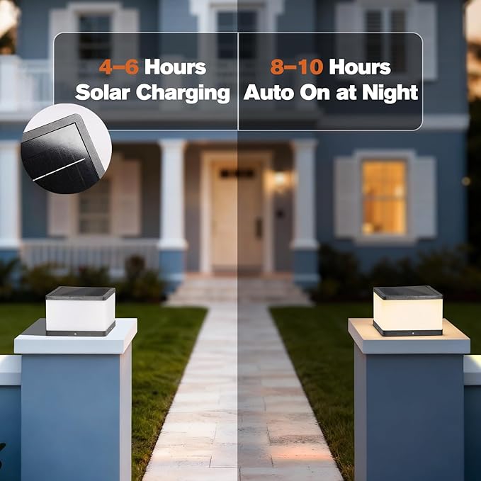 Outdoor Solar Post Lights 9.84 Waterproof Lamp Posts Outdoor Lighting 3000K Dusk to Dawn Column Lights Square LED Solar Pillar Entrance Light with E26 Bulb for Patio Driveway Garden Yard