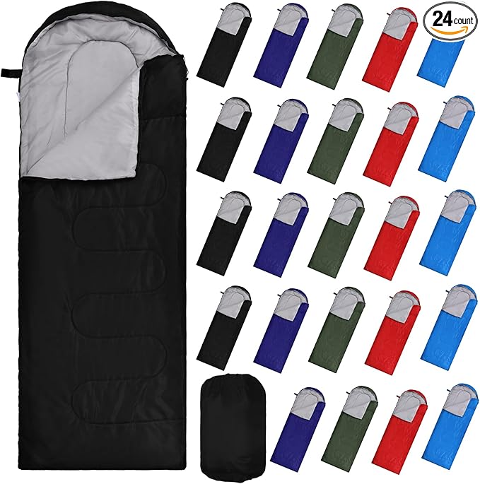 VitalCozy 24 Pcs Sleeping Bags for Adults Bulk Lightweight Waterproof Backpacking Camping Sleeping Bag with Compression Sack Portable Compact for Winter Hiking Outdoor Camping Essential