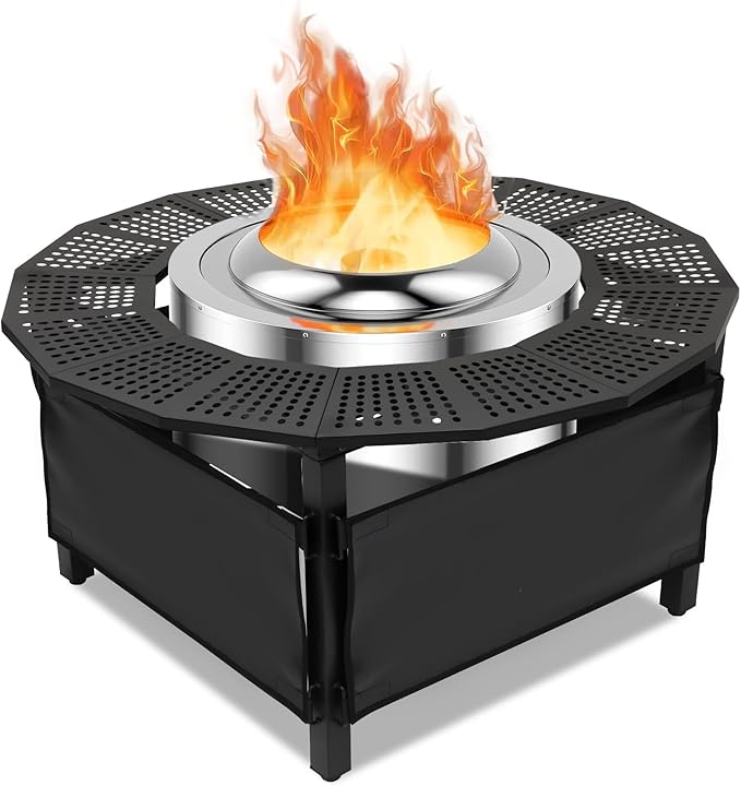48 Inch Fire Pit Bonfire Surround for Solo St ove Yukon Circular Safety Protection Equipped with a Safety Support Frame to Prevent Direct Contact with The Ground