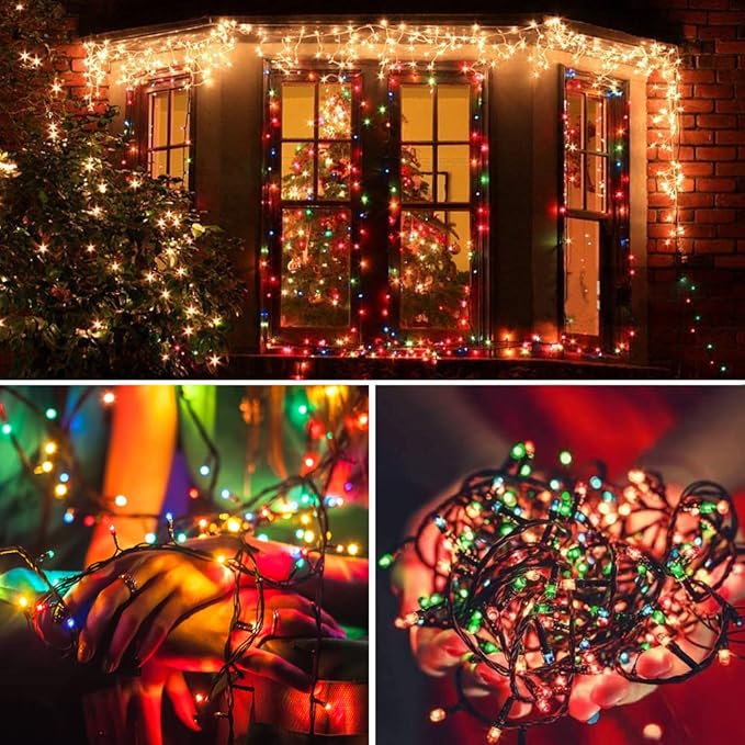 Quntis Battery Operated Christmas Lights - 132FT 300LEDs Waterproof Battery String Lights Outdoor Indoor 8 Modes LED Christmas Tree Lights with Timer Decoration for Xmas Tree Garden Party - Multicolor