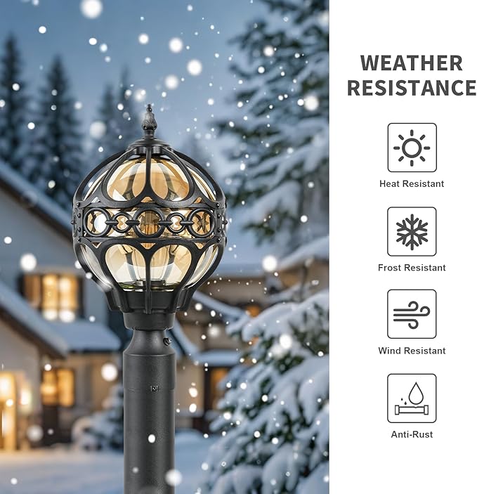 2 Pack Dusk to Dawn Outdoor Globe Post Light Fixtures 13.4 Black Anti-Rust Aluminum Lamp Post Lighting for Patio Garden Driveway Hardwired Post Top Lantern Pillar Light Fits Standard 3 Post